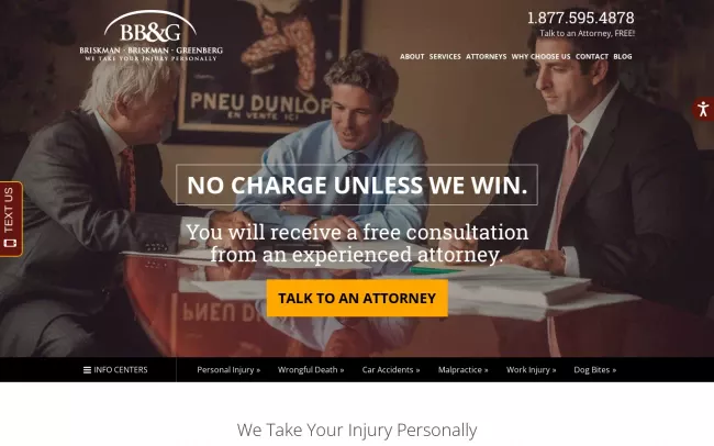 Screenshot of the Briskman Briskman & Greenberg Personal Injury & Car Accident Lawyers Website