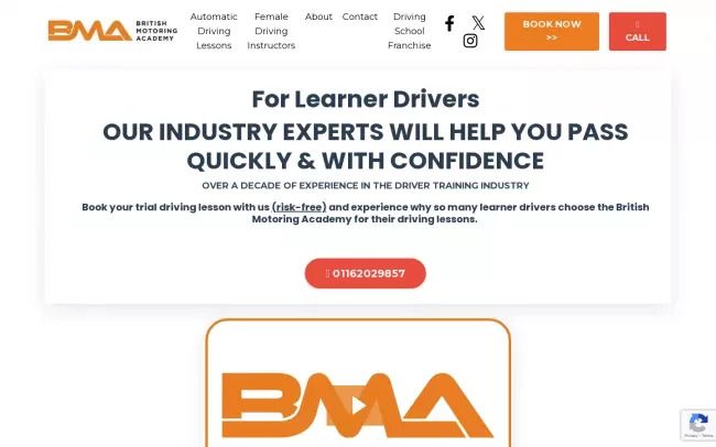 Screenshot of the British Motoring Academy Website