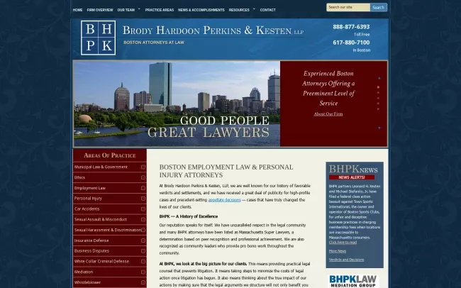 Screenshot of the Brody, Hardoon, Perkins & Kesten, LLP Website
