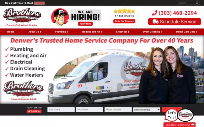 Screenshot of the Brothers Plumbing, Heating, and Electric - Denver Website
