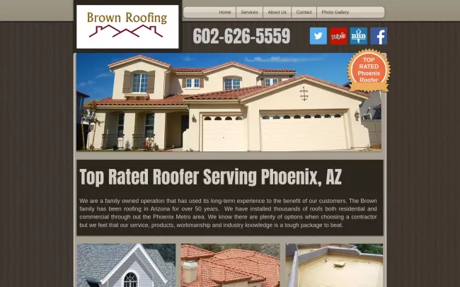 Screenshot of the Brown Roofing LLC Website