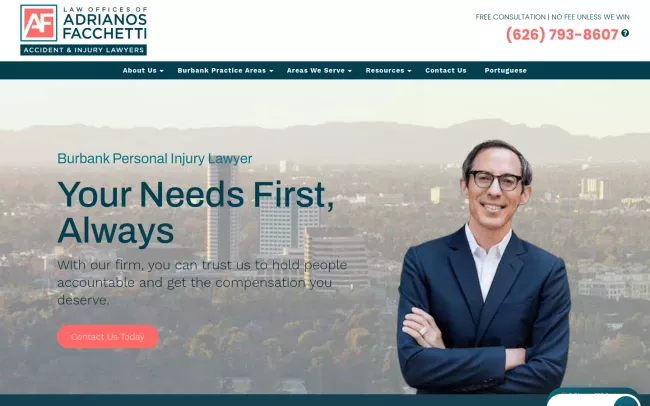 Screenshot of the Facchetti Law - Burbank Personal Injury Lawyer Website