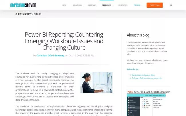 Screenshot of the Business Intelligence Blog