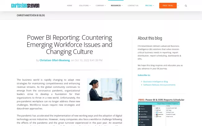 Screenshot of the ChristianSteven Business Intelligence Blog