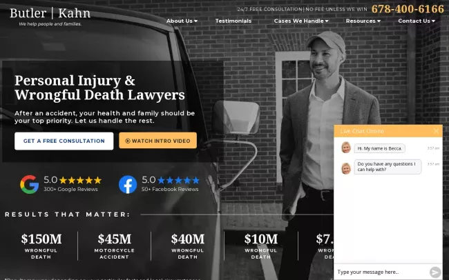 Screenshot of the Butler Kahn - Personal Injury Attorneys Website
