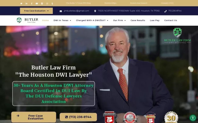 Screenshot of the Butler Law Firm - The Houston DWI Lawyer Website