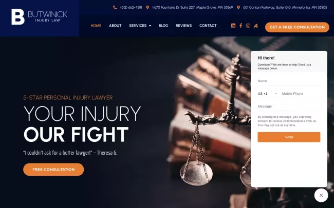 Screenshot of the Butwinick Injury Law Website