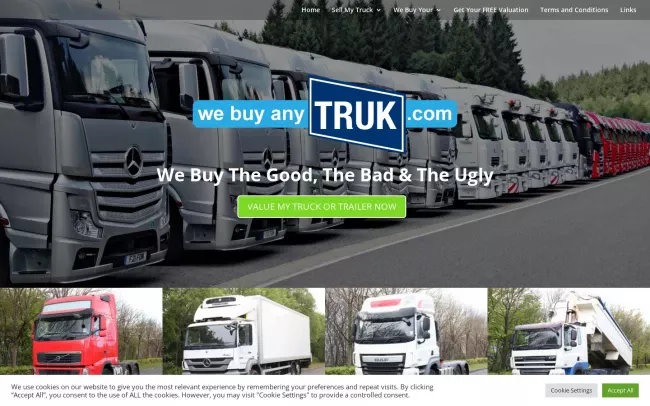 Screenshot of the We Buy Any Truck Website