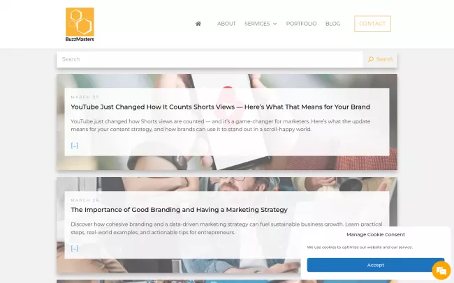 Screenshot of the BuzzMasters | Creative, Branding, and Marketing Blog