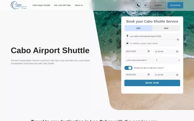 Screenshot of the Cabo Airport Shuttle Website