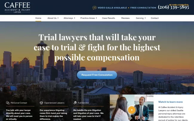 Screenshot of the Caffee Accident & Injury Lawyers - Renton Website
