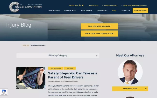 Screenshot of the The Cagle Law Firm Blog