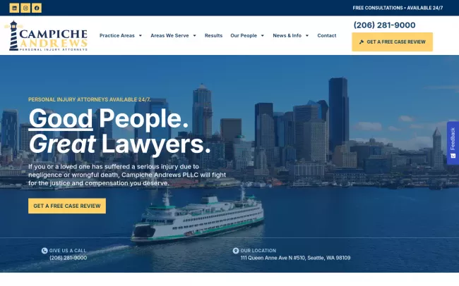 Screenshot of the Campiche Andrews Horne Trial Lawyers, PLLC. Website