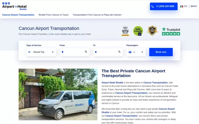 Screenshot of the Airport Hotel Shuttle Website