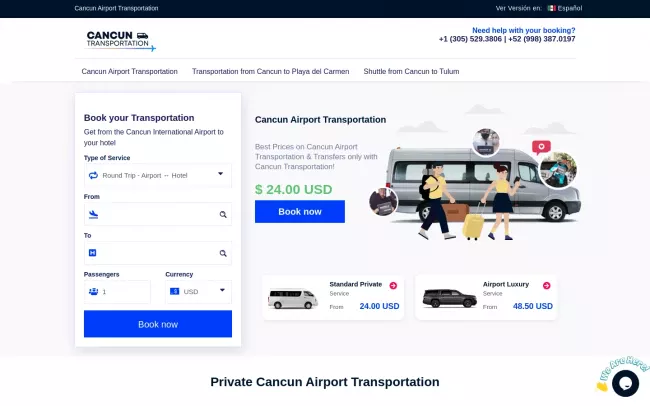 Screenshot of the Cancun Transportation Website