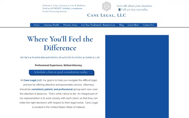 Screenshot of the Cane Legal, LLC Website