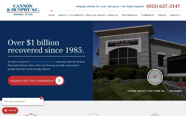 Screenshot of the Cannon & Dunphy S.C. - Milwaukee Website