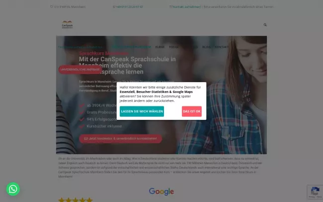 Screenshot of the CanSpeak Sprachschule Website