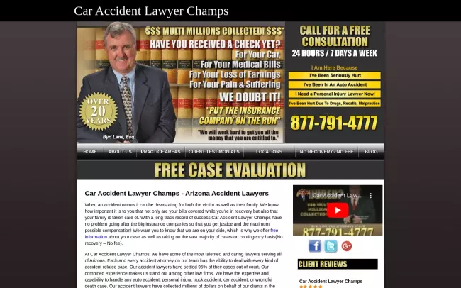 Screenshot of the Car Accident Lawyer Champs Website