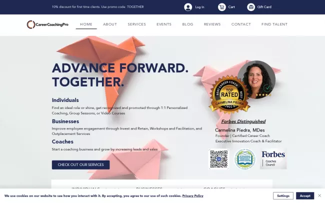 Screenshot of the Career Coaching Website