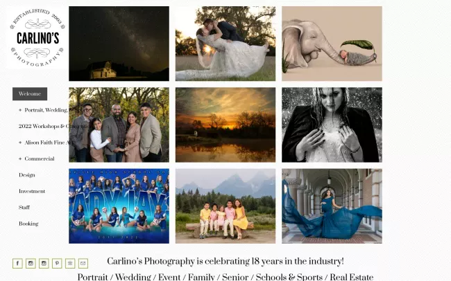 Screenshot of the Carlino's Photography LLC Website
