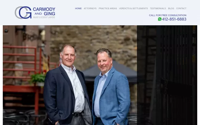 Screenshot of the Carmody and Ging, Injury & Accident Lawyers Website