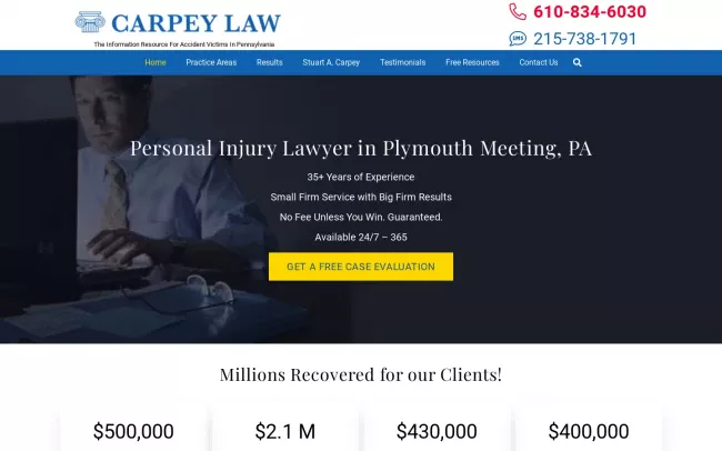 Screenshot of the Carpey Law Website