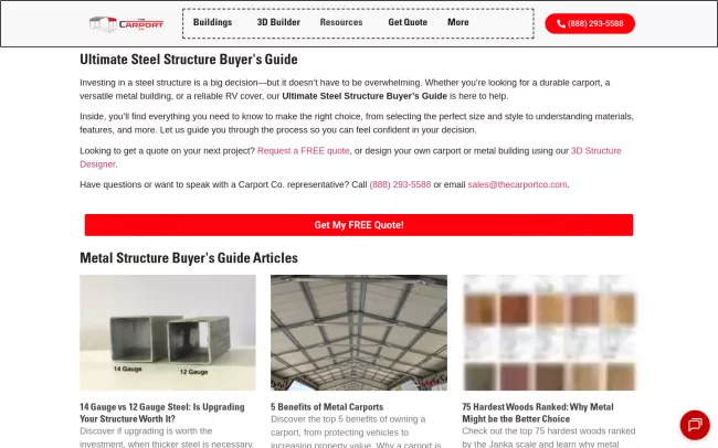 Screenshot of the The Carport Co. Buyer's Guide Blog