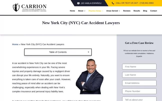 Screenshot of the Carrion Accident & Injury Attorneys Website