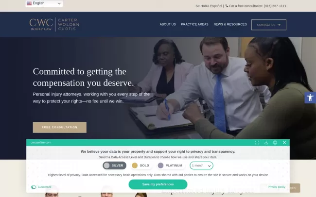Screenshot of the Carter Wolden Curtis, LLP Website