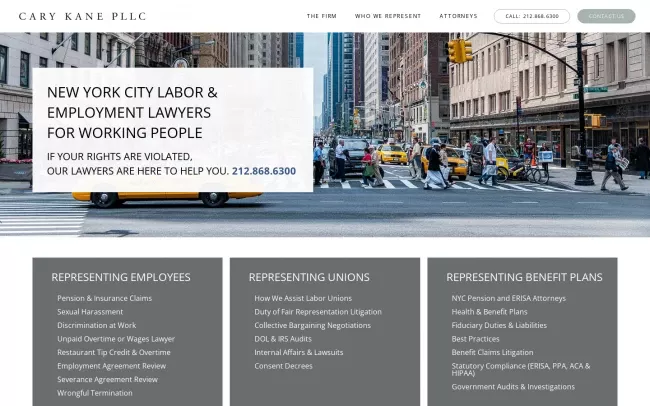 Screenshot of the Cary Kane LLP Website