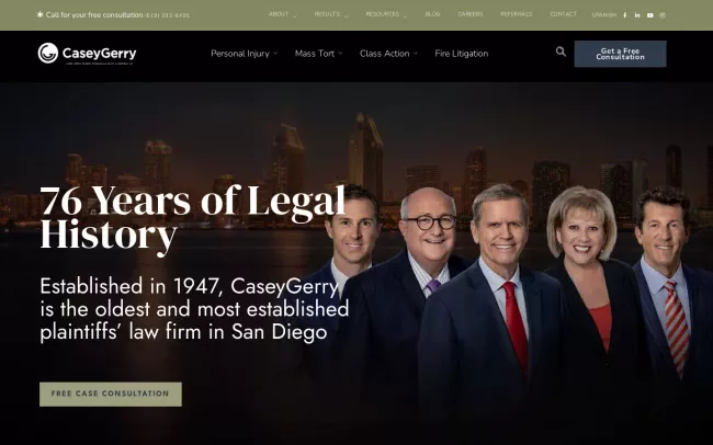 Screenshot of the CaseyGerry Personal Injury Lawyers Website
