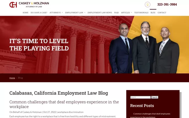 Screenshot of the Caskey & Holzman Employment Law Blog