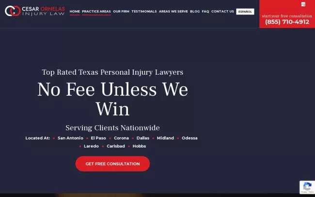 Screenshot of the Cesar Ornelas Law Website