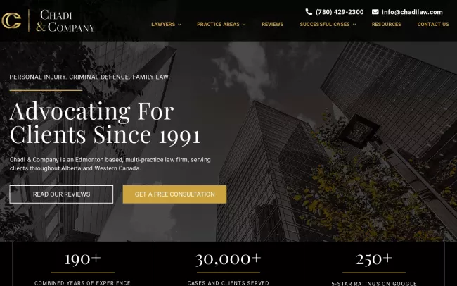 Screenshot of the Chadi & Company: Edmonton Multi-Practice Law Firm Serving Alberta and Western Canada Website