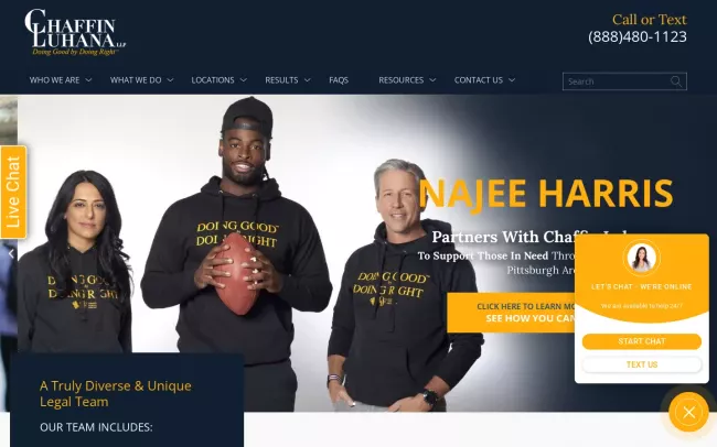 Screenshot of the Chaffin Luhana LLP Injury Lawyers Website