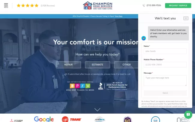 Screenshot of the Champion Home Services Website