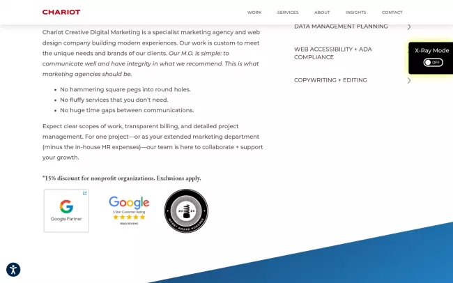 Screenshot of the Chariot Creative Digital Marketing Website