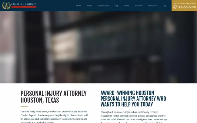 Screenshot of the Charles J. Argento & Associates Accident & Injury Lawyers - Houston Website