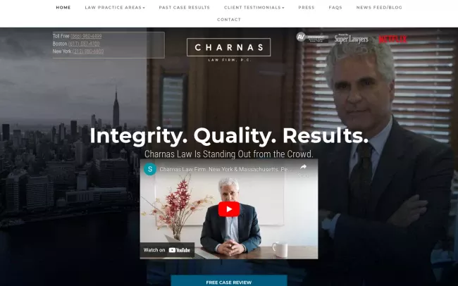 Screenshot of the Charnas Law Firm, P.C. Website