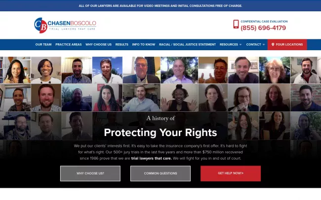Screenshot of the ChasenBoscolo Injury Lawyers Website