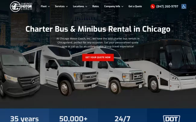 Screenshot of the Chicago Motor Coach Website