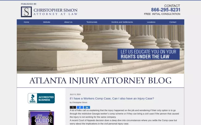 Screenshot of the Christopher Simon Attorney at Law Website
