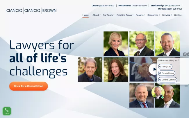 Screenshot of the Ciancio Ciancio Brown, P.C. - Denver Website