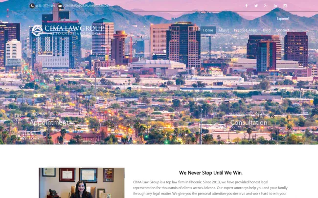 Screenshot of the CIMA Law Group Website