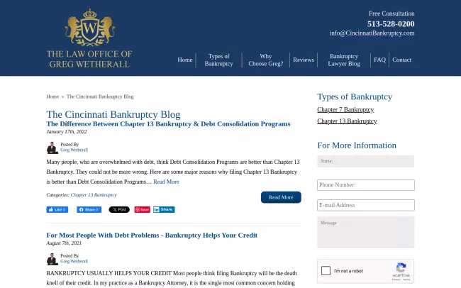 Screenshot of the The Cincinnati Bankruptcy Blog Website