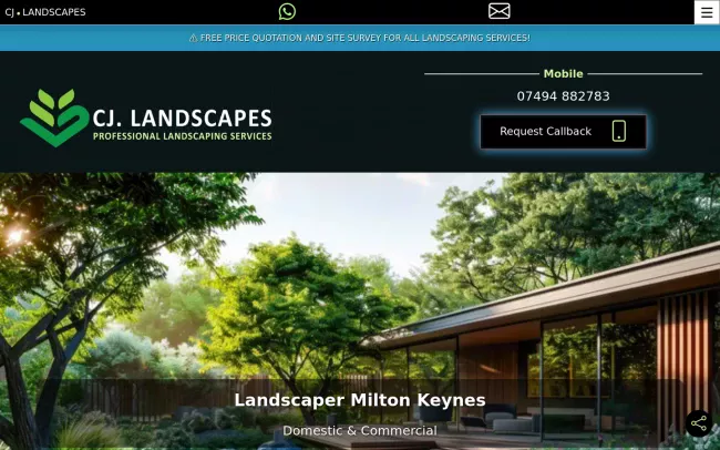 Screenshot of the CJ Landscapes Website