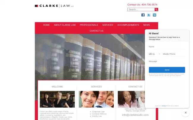 Screenshot of the Clarke Law, LLC Website