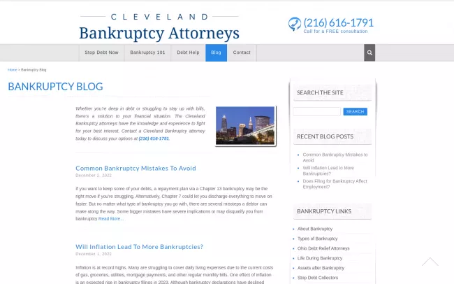 Screenshot of the Cleveland Bankruptcy Attorneys Website
