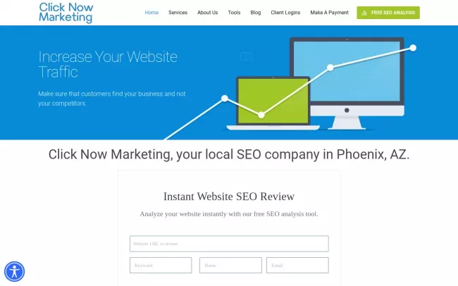 Screenshot of the Click Now Marketing Website